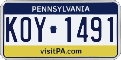 PA license plate KOY1491