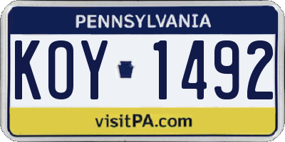 PA license plate KOY1492