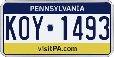 PA license plate KOY1493