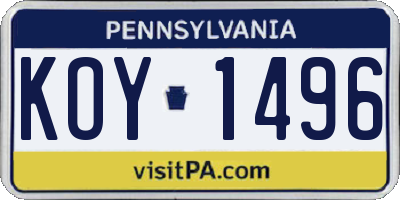 PA license plate KOY1496