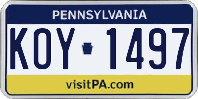PA license plate KOY1497