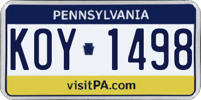 PA license plate KOY1498