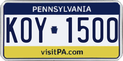 PA license plate KOY1500