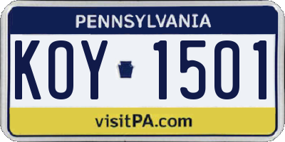 PA license plate KOY1501