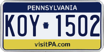 PA license plate KOY1502