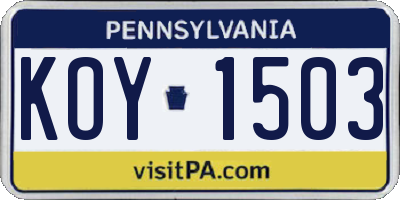 PA license plate KOY1503