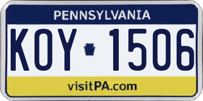PA license plate KOY1506