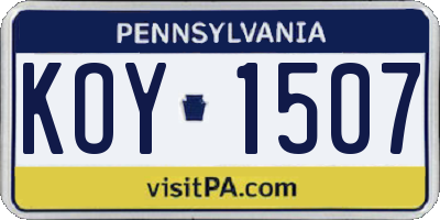 PA license plate KOY1507