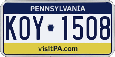 PA license plate KOY1508