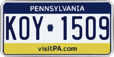 PA license plate KOY1509