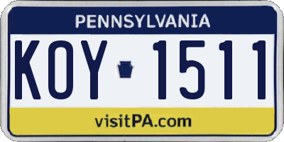 PA license plate KOY1511