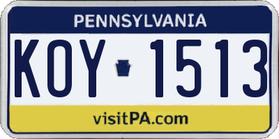 PA license plate KOY1513