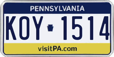 PA license plate KOY1514