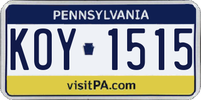 PA license plate KOY1515