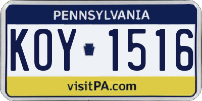 PA license plate KOY1516