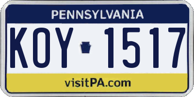 PA license plate KOY1517
