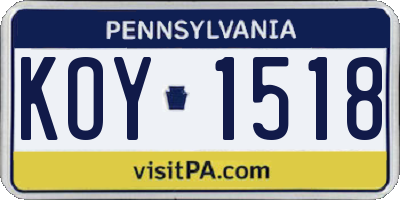 PA license plate KOY1518