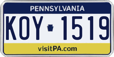 PA license plate KOY1519