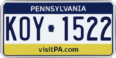 PA license plate KOY1522