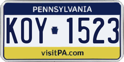 PA license plate KOY1523