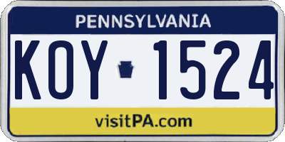 PA license plate KOY1524