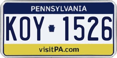PA license plate KOY1526