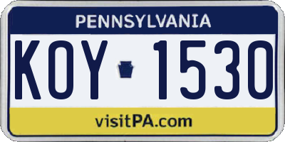 PA license plate KOY1530