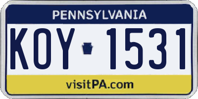 PA license plate KOY1531