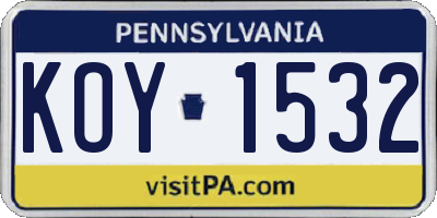 PA license plate KOY1532