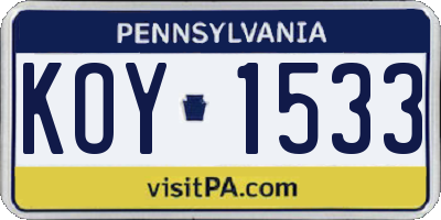 PA license plate KOY1533