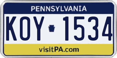 PA license plate KOY1534