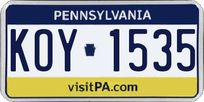 PA license plate KOY1535