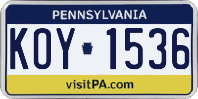 PA license plate KOY1536