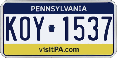 PA license plate KOY1537