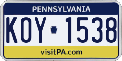 PA license plate KOY1538
