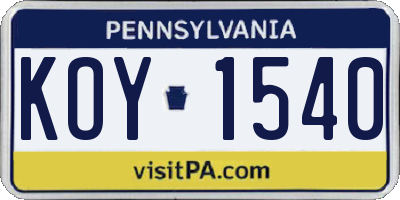 PA license plate KOY1540