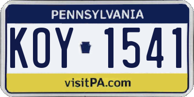 PA license plate KOY1541