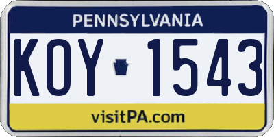 PA license plate KOY1543