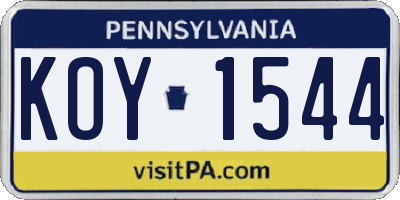 PA license plate KOY1544
