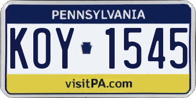PA license plate KOY1545