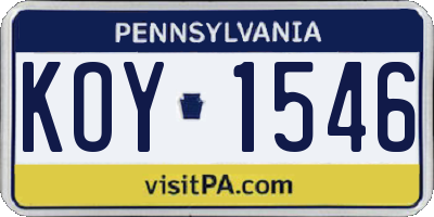 PA license plate KOY1546