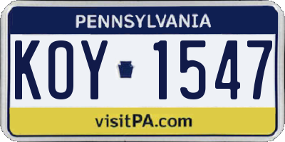 PA license plate KOY1547