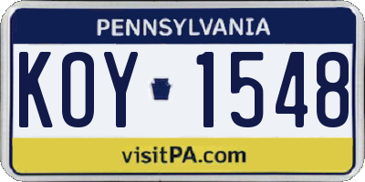 PA license plate KOY1548