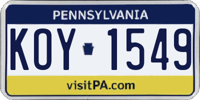 PA license plate KOY1549