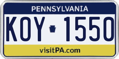 PA license plate KOY1550