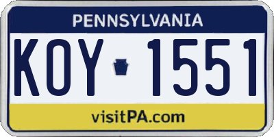 PA license plate KOY1551