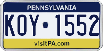 PA license plate KOY1552
