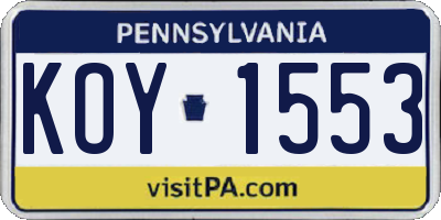 PA license plate KOY1553
