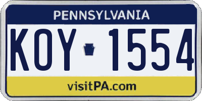PA license plate KOY1554