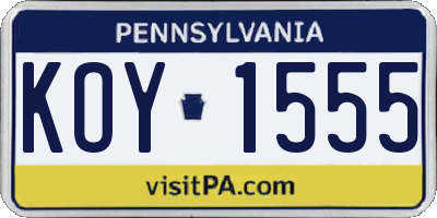 PA license plate KOY1555